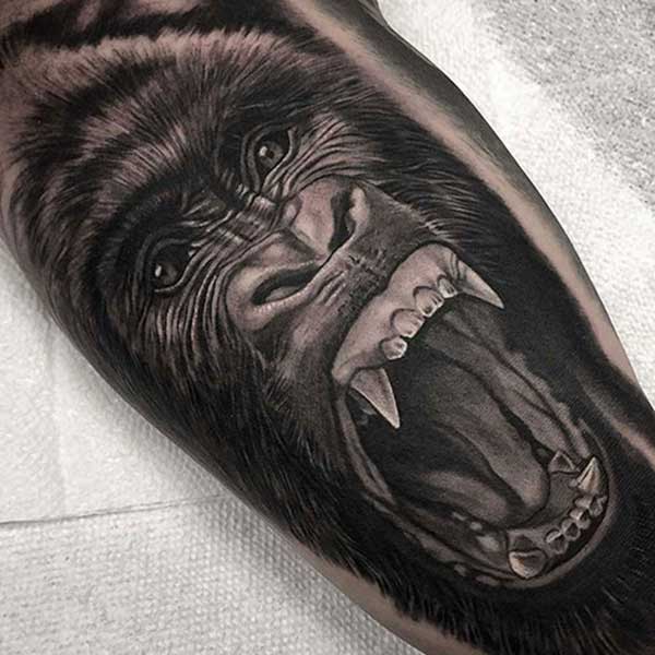 alt="Realistic gorilla black and grey tattoo miami fl"