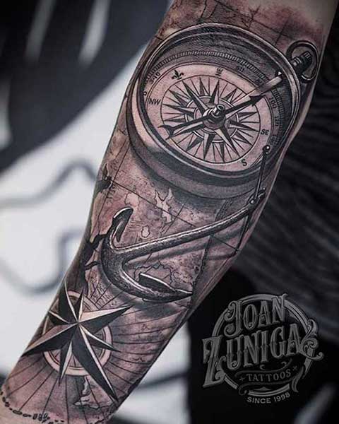alt="best compass map black and grey tattoo artist in miami fl"