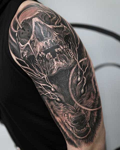 alt=" wolf and skull black and gray tattoo shops in miami midtown"
