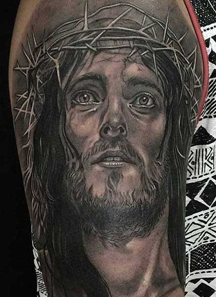 alt="jesus portrait realistic tattoo artist in miami fl"