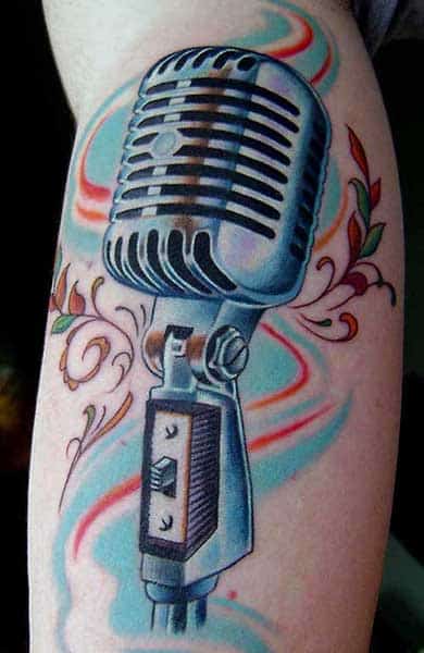 alt="microphone color realistic tattoo artist in miami fl"