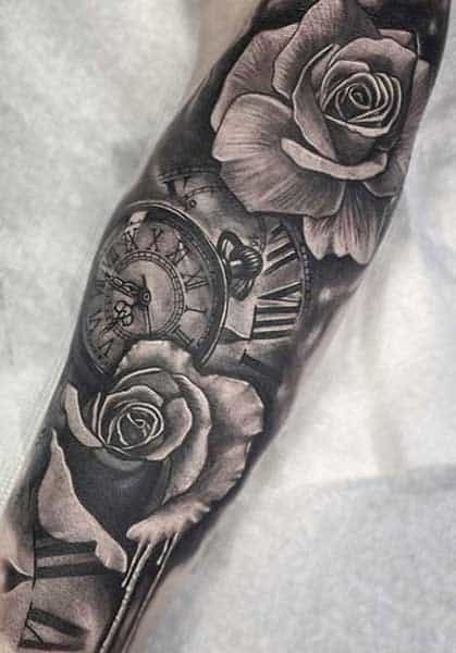 alt="roses sleeve black and gray tattoo miami fl"