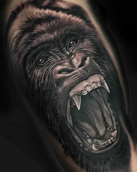 gorilla realistic black and grey portrait tattoo artist near miami